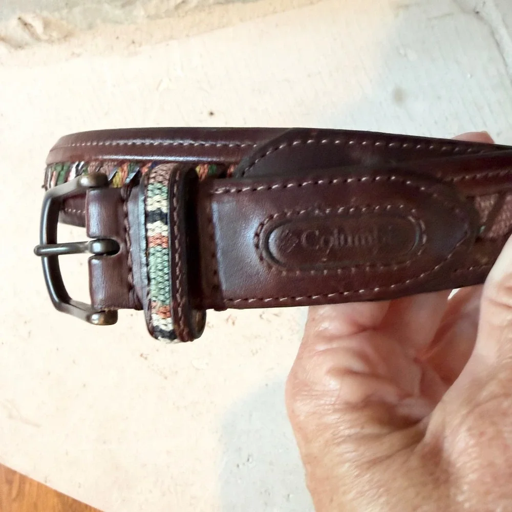 Vintage Columbia Sportswear Mens 36 Brown Leather Belt Woven Fabric Southwestern